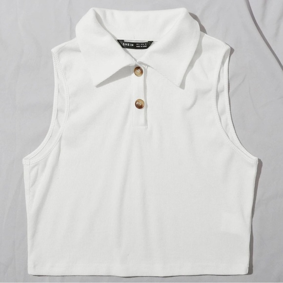 Button Half Placket Rib-knit Tank Top - Picture 1 of 3